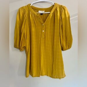 Universal Thread Women's Peasant Boho Mustard Yellow Blouse Puff Sleeves Sz S